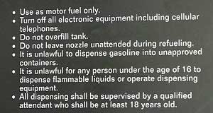 Gas Pump Warning Label